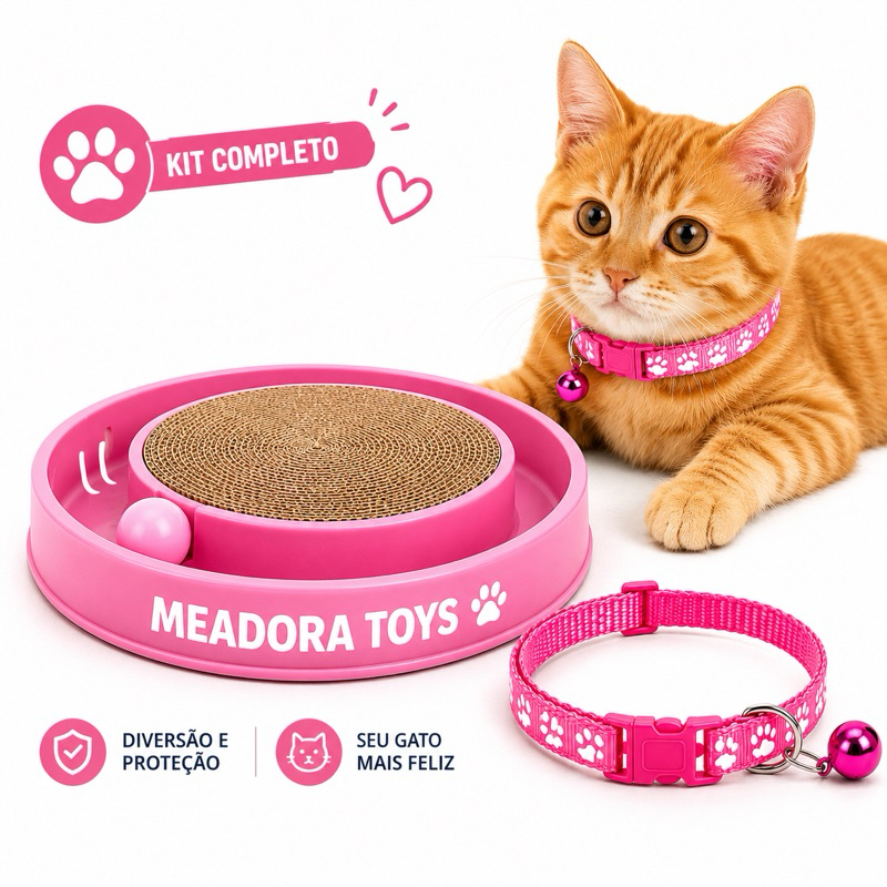 Arranhador Com  Bolinha Antiestresse Relax Brinquedo Interativo - Coleira ajustavel regulavel para gatos