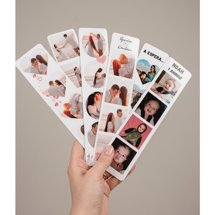 Tirinhas de fotos marcador de página - personalize com suas fotos e a frase da sua escolha - plastificada - 4 fotos cada