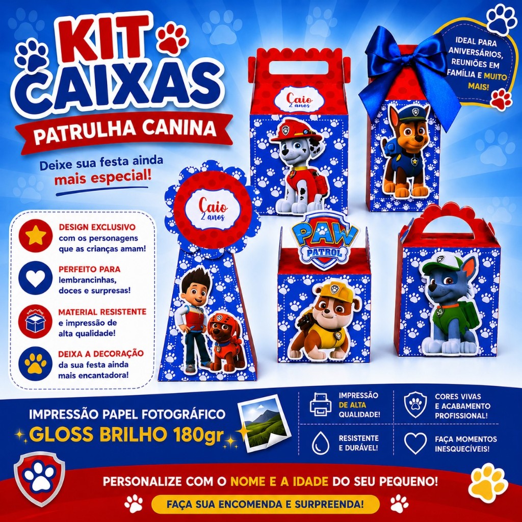 Kit Caixinhas Personalizadas Patrulha Canina/Kit Festa Personalizado Patrulha Canina/Caixa Personalizada Patrulha Canina
