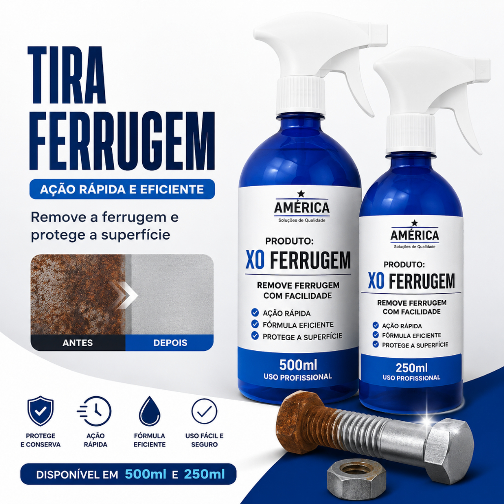 Tira Ferrugem Spray América Xô Ferrugem 500ml e 250ml Convertedor, Removedor - Uso Profissional