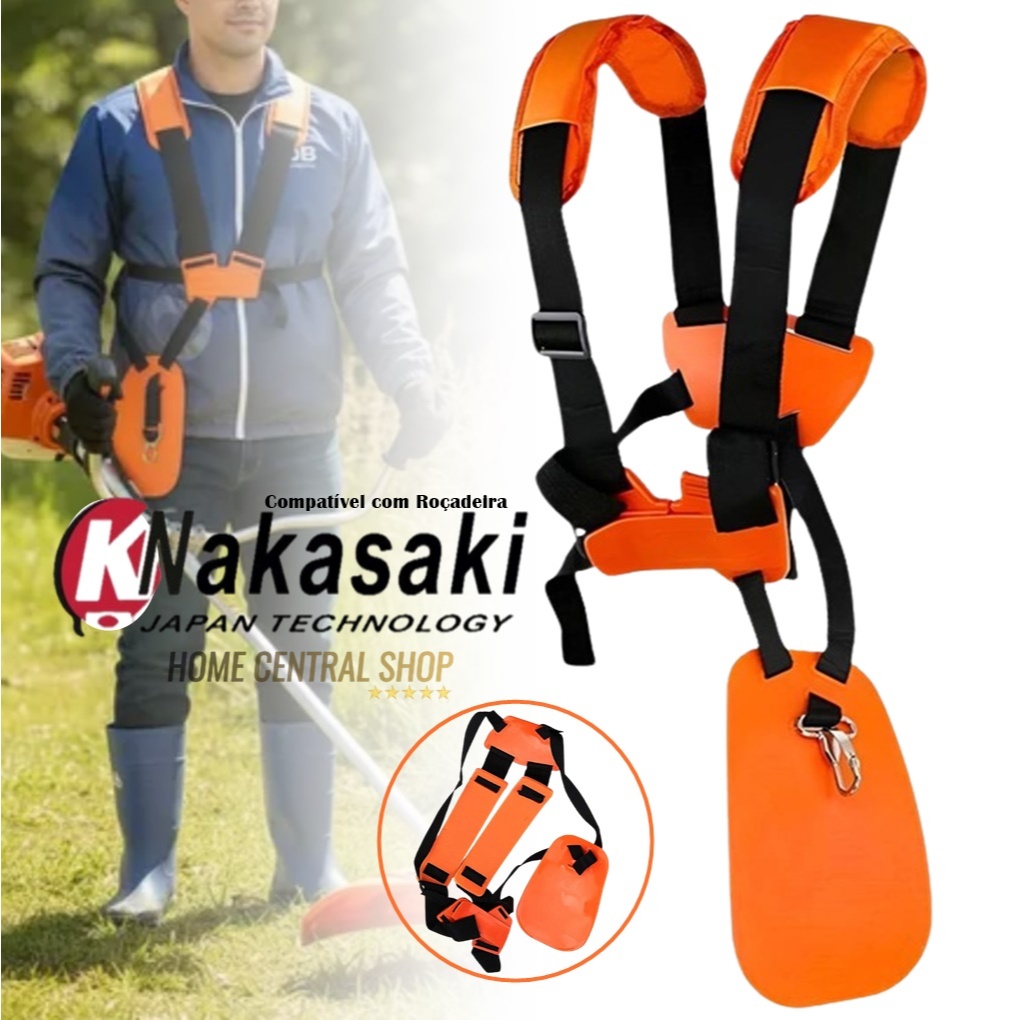 Cinto Duplo Alça Sustentação Confortável Para Roçadeira Nakasaki 63cc 65cc Pro 75cc