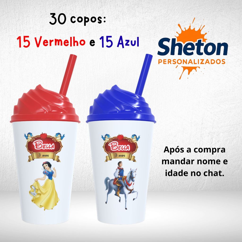 30 Copos Twister Personalizado Princesa Branca Lembrancinha Festa Infantil Aniversário