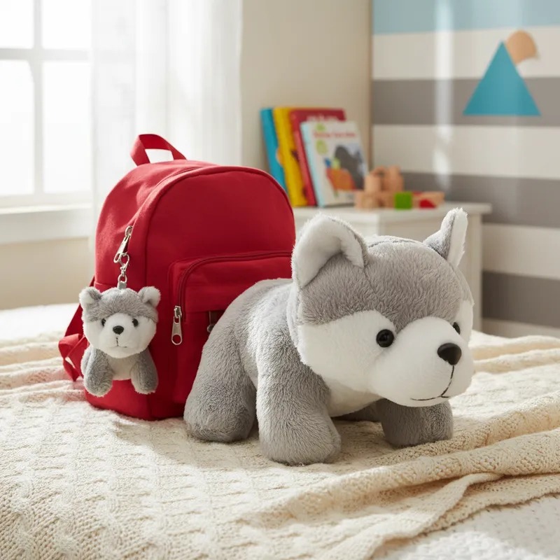 Pelúcia De Cachorrinho Husky Siberiano Com Chaveiro De Filhote