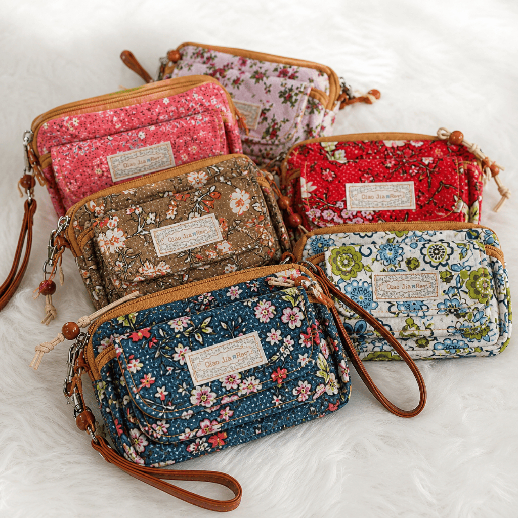 Bolsa Carteira Pequena de Tecido Feminina Floral Estampa Desenho Flor Porta Moeda Guardar Cartão Documento Colorida