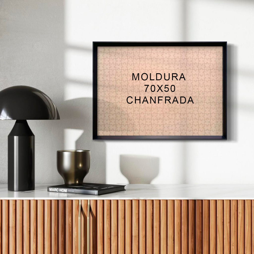 Moldura 50X70 Quebra Cabeça Quadro Foto Madeira Acetinada Preta 5cm Alt Chanfrada 70x50 Luxo