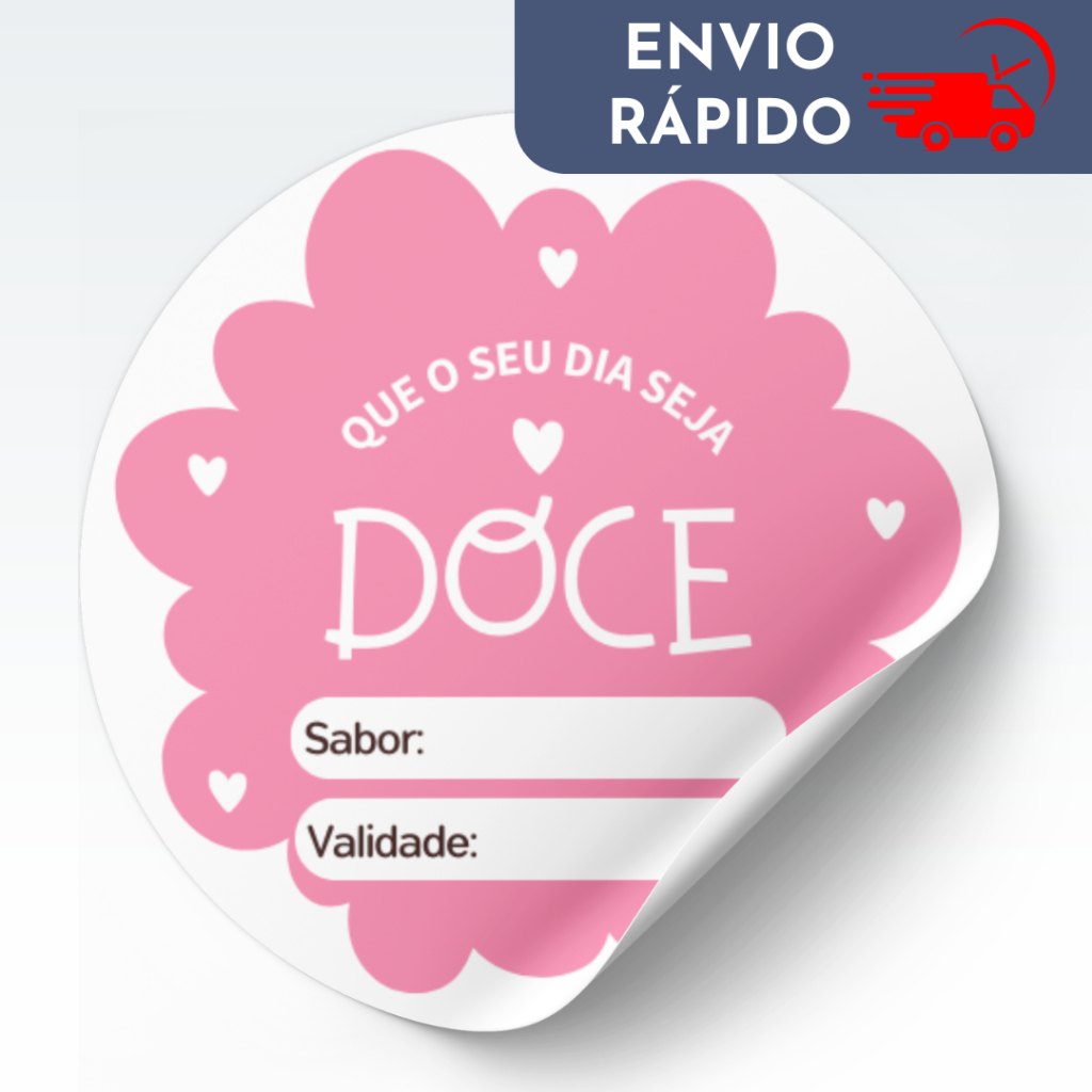 Etiqueta adesiva, rotulo validade sabor, adesivo confeitaria PINK