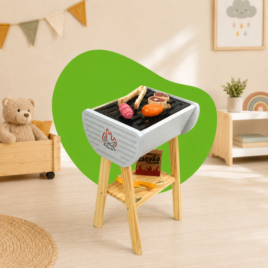 Churrasqueira Brinquedo InfantilnMadeira Pedagógico Montessori Faz de Conta Cozinha Infantil Chef