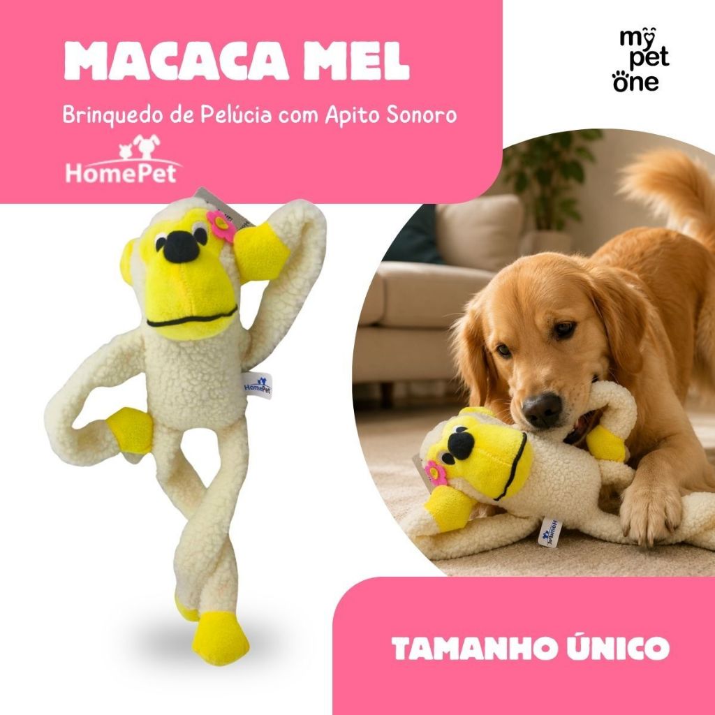 Brinquedo Pelúcia Macaca Mel Apito Sonoro - Tam. Único
