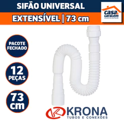 Kit Com 12 Sifão Universal Extensível 73cm Branco Multissifão 860 Krona