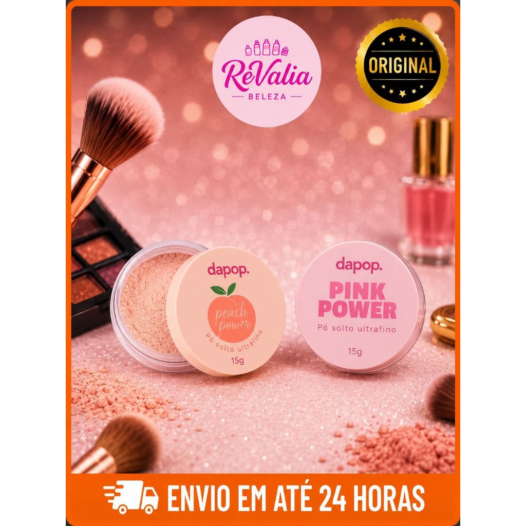 Pó Solto Ultrafino Dapop Pêssego ou Pink Power -  Fixação,Toque Suave, Não Estoura no Flash
