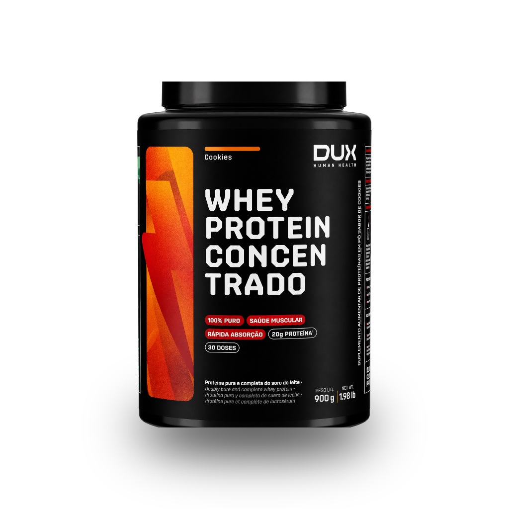 Whey Protein Concentrado Dux Cookies 900g Pote 100%Puro saude muscular 20g de proteína