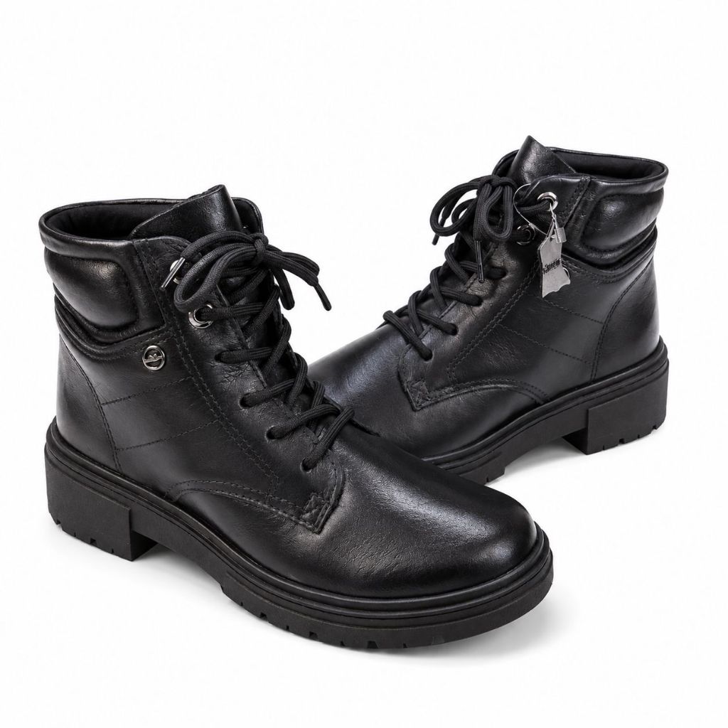 Bota Dakota Coturno Feminina Castanho e Preta Couro Natural
