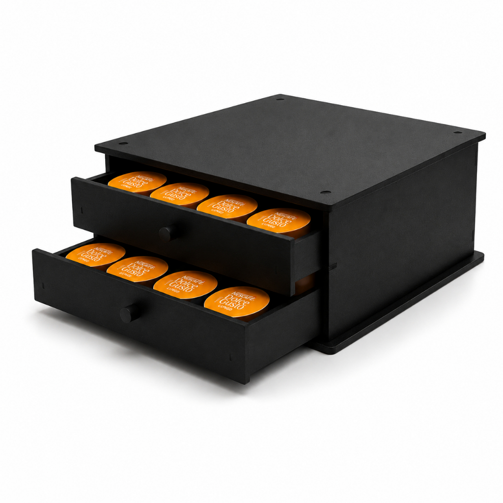 Organizador De Capsulas Cafe MDF 2 Gavetas Suporte Cafeteira Cantinho Do Cafe Premium Suporte Maquina Cafe Preto Fosco