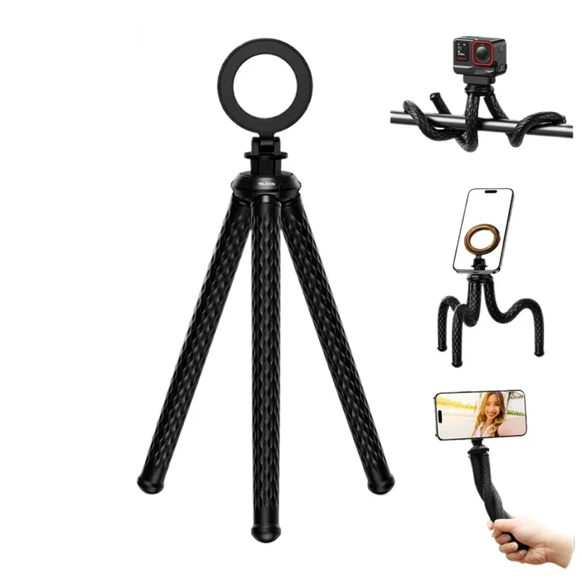 Tripé Articulado Magnético Telesin Flexível MagSafe para Celular GoPro Bastão Selfie