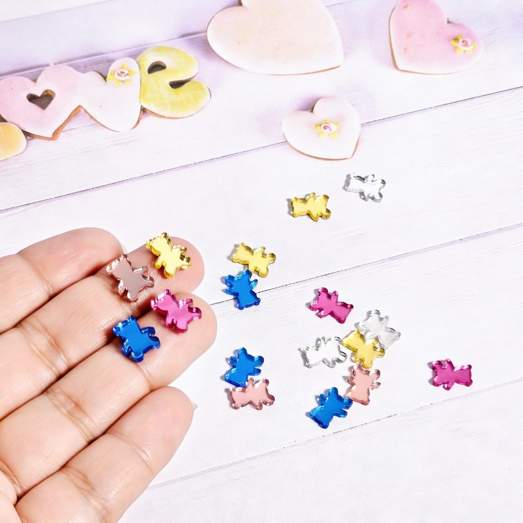 Mini Apliques Tag Acrílico Espelhado Urso Ursinho Bebê 1cm Artesanato Decoração Papelaria Criativa Com 50, 100, 200 — imagem 2 de 2