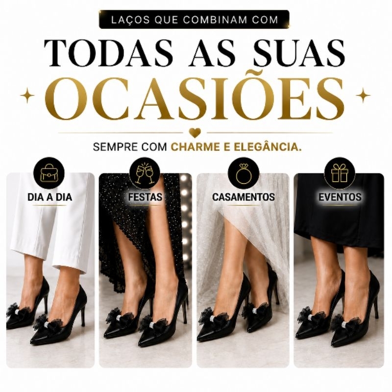 Laço de Sapato Feminino Luxo Tendência Decoração Calçados Sandalia Scarpin Branco Nude Preto Strass — imagem 2 de 2