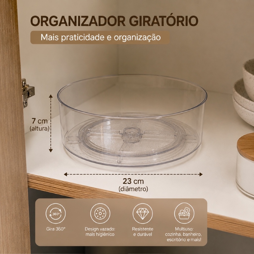 Organizador Giratório P Geladeira Maquiagem Armário Mesa Despensa Banheiro Multiuso 360 grau