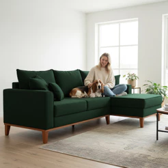 Sofá 3 Lugares Beny com Chaise Direito Suede Verde