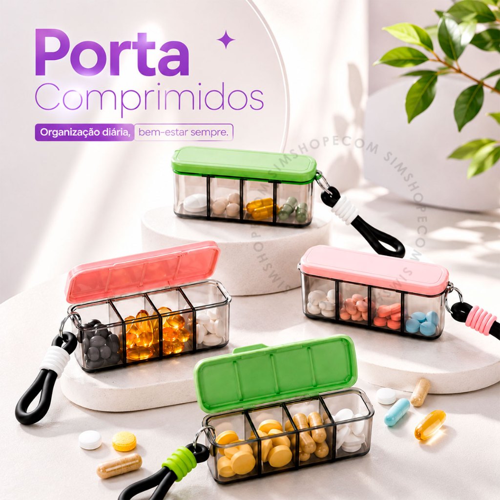Porta Organizador De Comprimido com Tampa Divisória Caixinha De Remédios Portátil Colorido