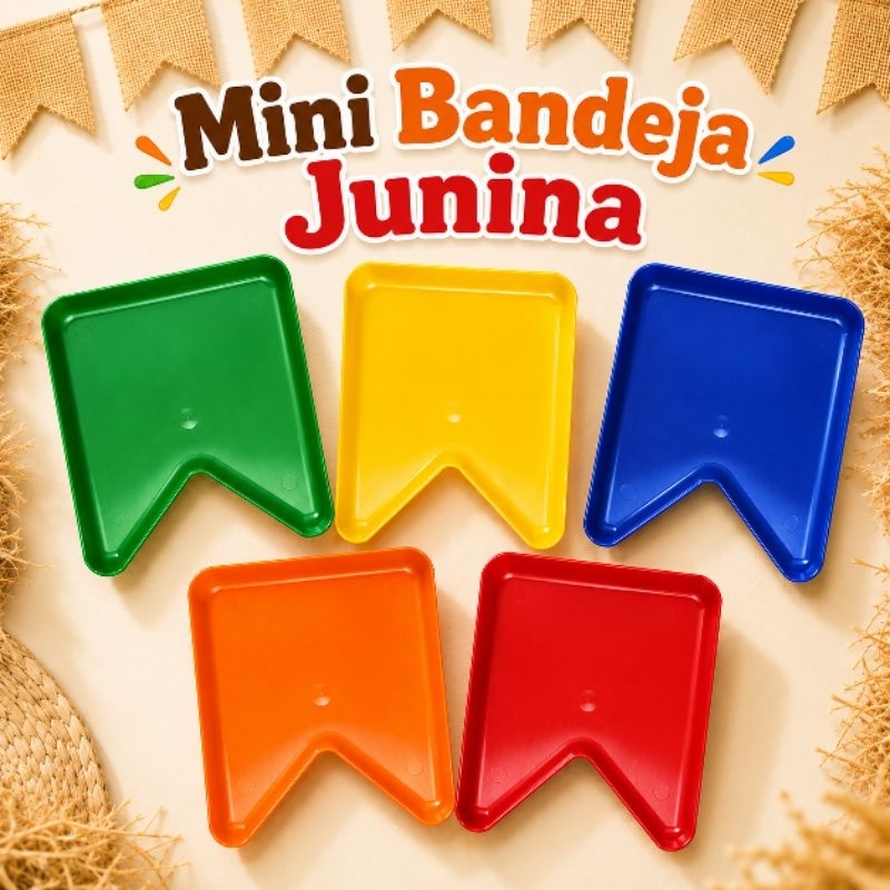 Kit Bandeja Bandeirinha Junina Acrilica Colorida Pequena 15x15 Decoração Mesa Festa Doce Brigadeiro