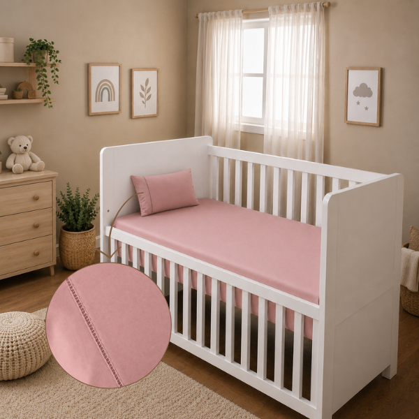 Jogo 2 peças Quarto de Bebê Berço Americano Fronha Ponto Palito Lisa Percal 400 fios
