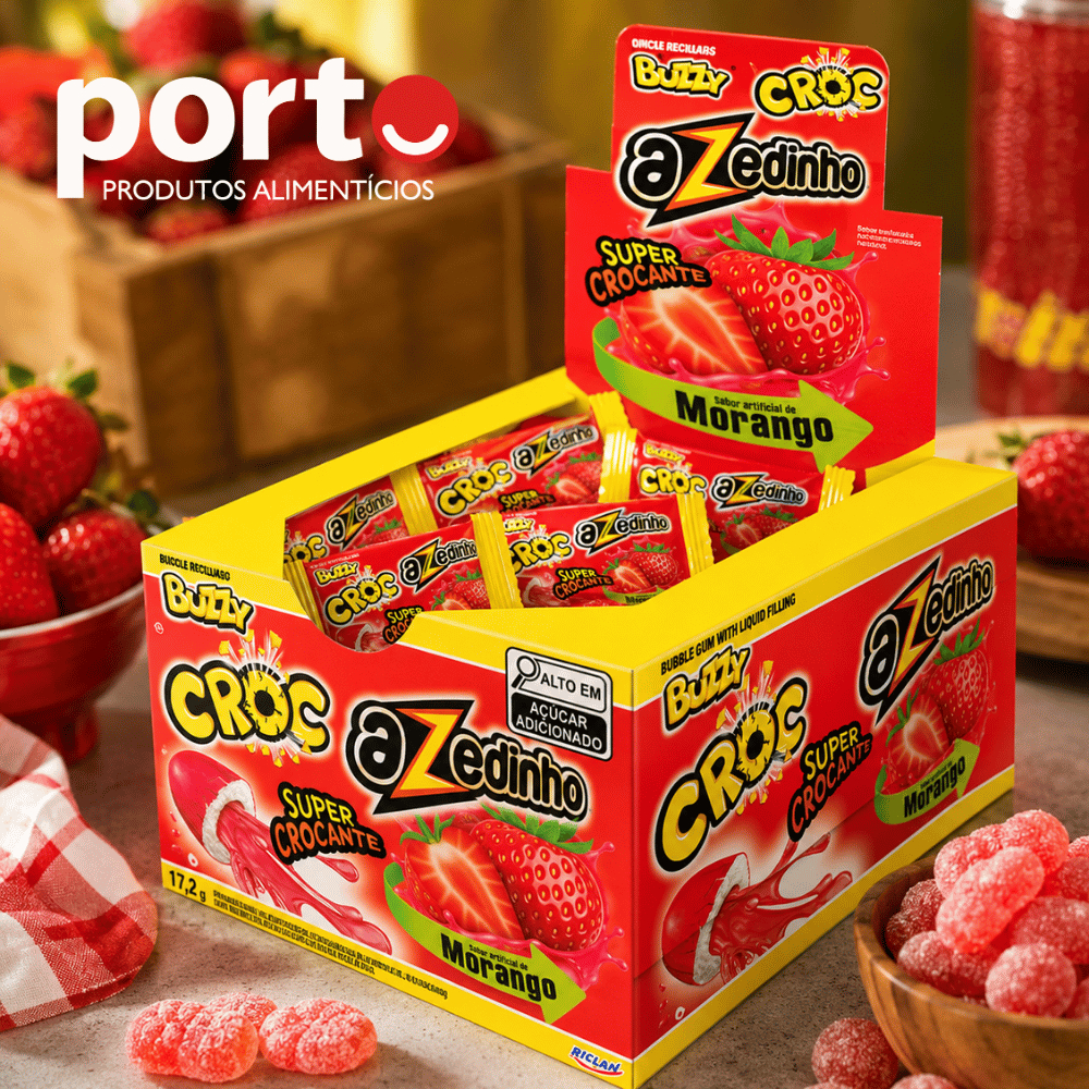 Chiclete Buzzy Crocante Croc Morango Azedinho c/40 - Riclan