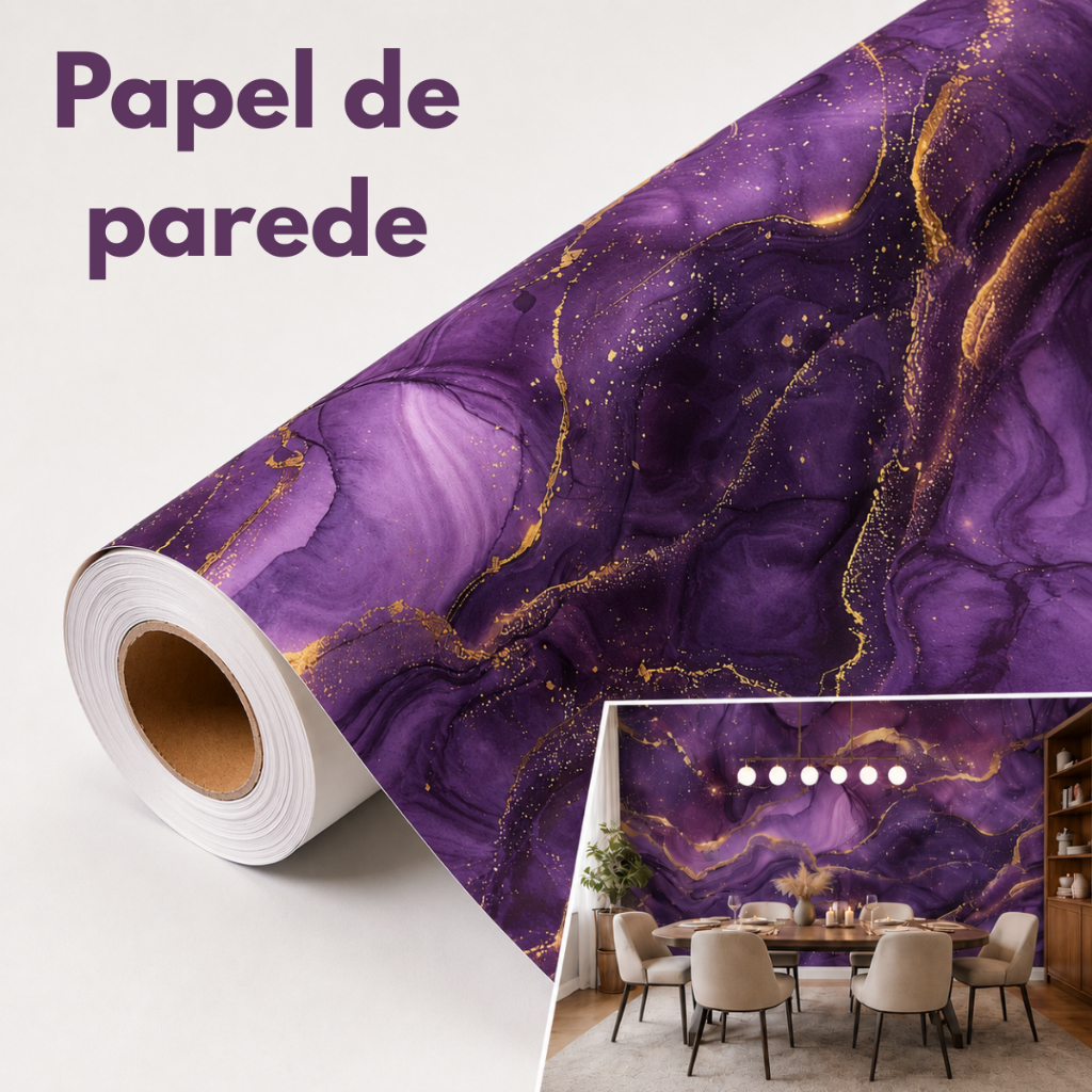 Papel de Parede Mármore Roxo Adesivo Lavável 50cm Vinílico Impermeável Premium