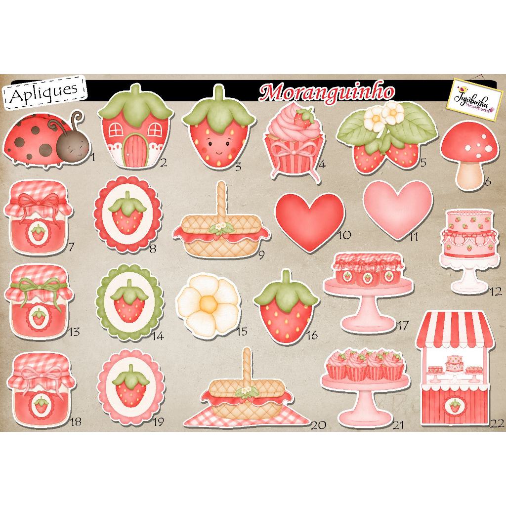ADESIVOS RECORTADOS - MORANGUINHO - TAG, LEMBRANCINHA, TUBETES, DECORAÇÃO, FESTAS, ANIVERSÁRIO, ARTE