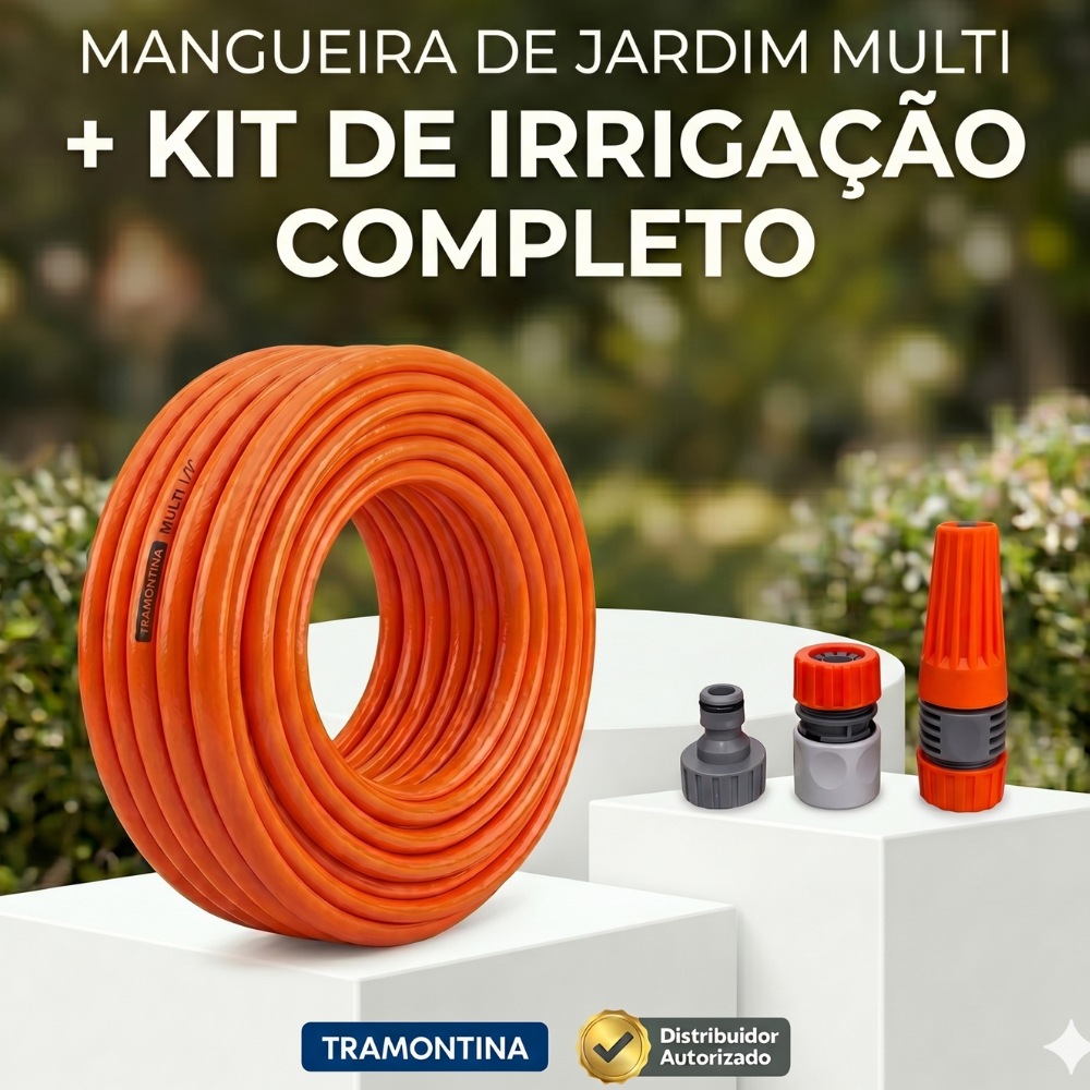 Mangueira Jardim Tramontina Laranja Multi 1/2 + Kit Irrigação Esguicho Engate Rápido Pronta Entrega