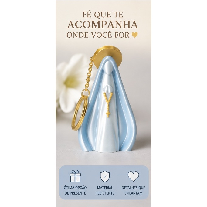 Chaveiro em Impressão 3D Nossa Senhora | Modelo Religioso Católico, Acabamento Detalhado, Ótimo Presente e Lembrança