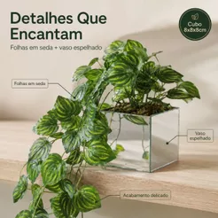Planta Artificial Jibóia Pendente Caída com Vaso Espelhado