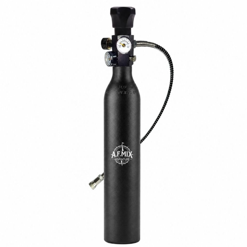 Estação de recarga 300 bar para carabinas PCP. Kit com cilindro scuba 500cc + válvula de carregamento A.F.MIX ADVENTURE