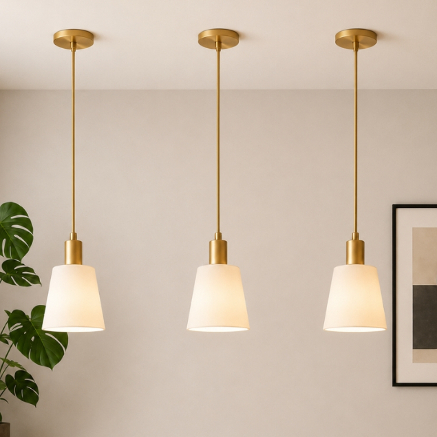 Kit 3  Luminária Pendente Clássico Cônico  Bocal E27 150cm Dourado/Preto Interna Sala Mesa Decoração