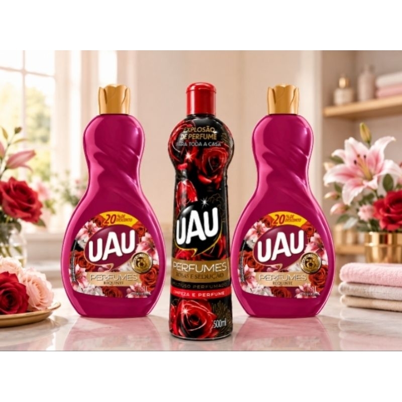 KIT UAU ROSAS E SEDUÇÃO Multiuso 480ml + 2 Limpadores Perfumados Requinte 500 ml