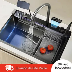 Kit Cuba Gourmet Aço Inox 304 com acessórios pia de cozinha 75x45cm Pia Premium Completa Moderna