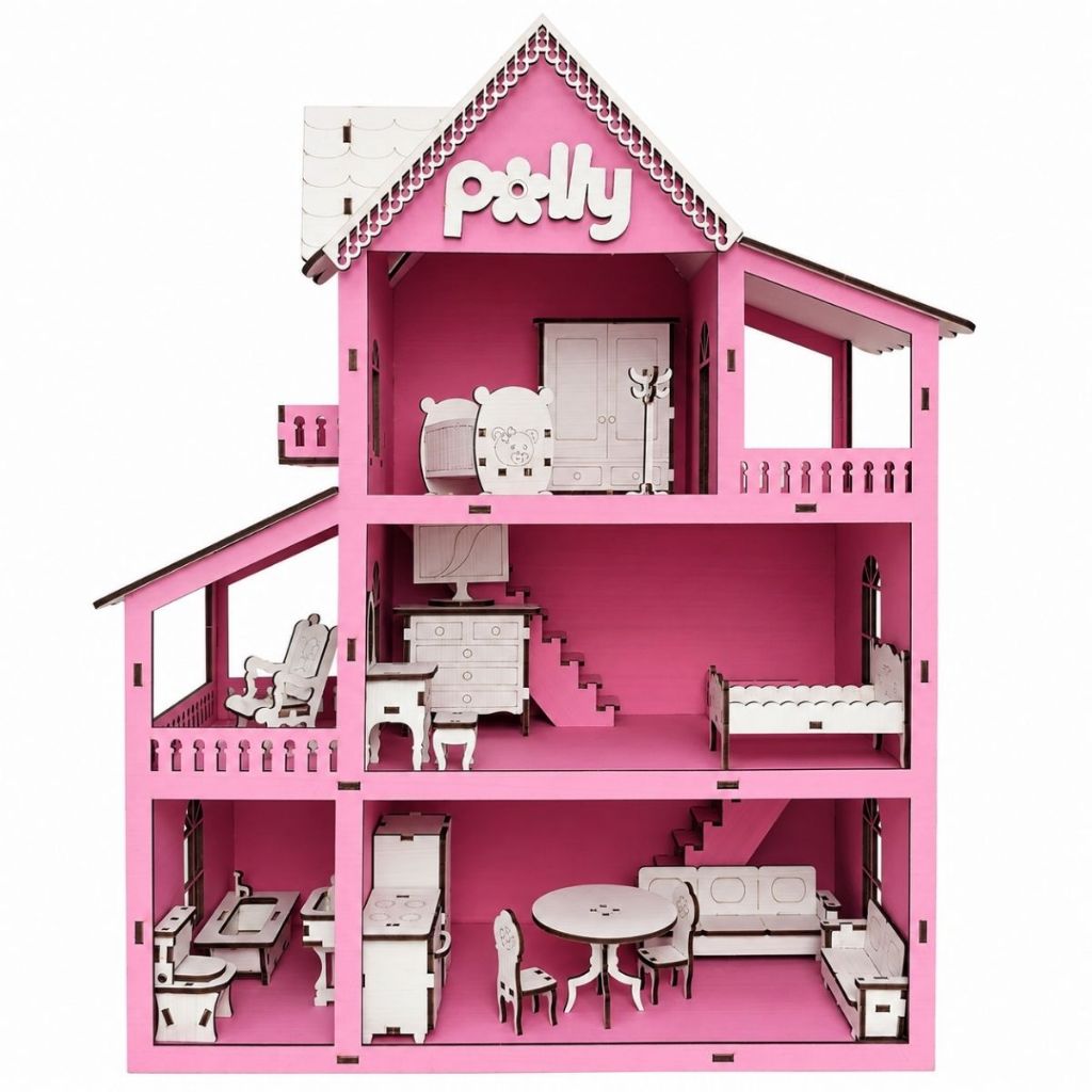 Casinha de Boneca Infantil com Moveis acompanha Parquinhos em Mdf Pintada