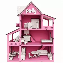 Casinha de Boneca Infantil com Moveis acompanha Parquinhos em Mdf Pintada