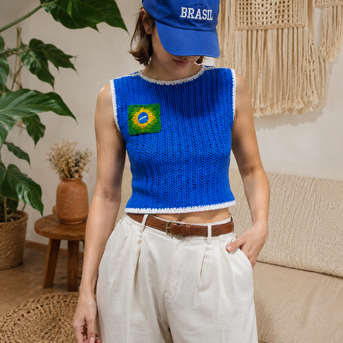 Cropped Brasil em Crochê Artesanal | Blusa Feminina 100% Algodão | Pronta Entrega
