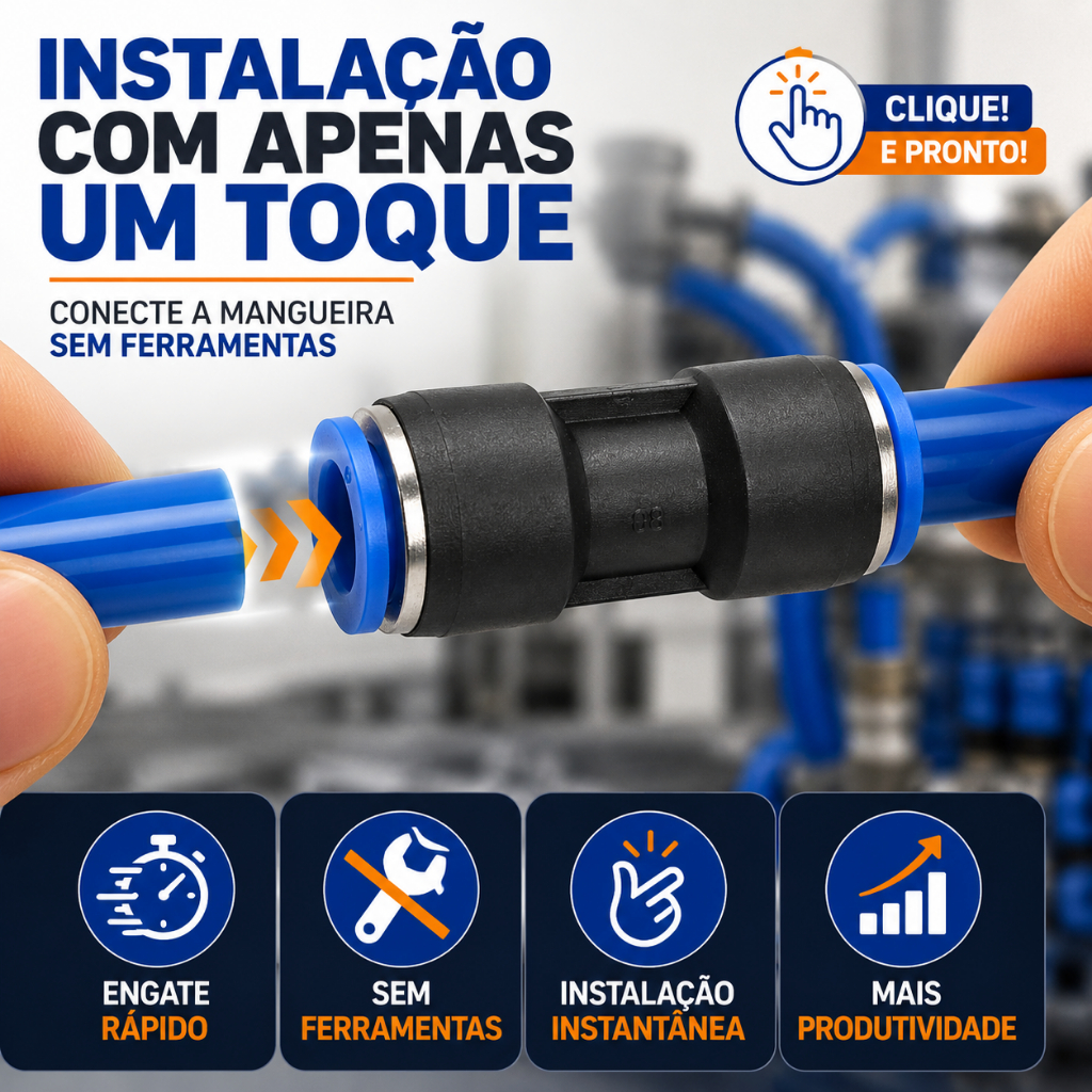 Conexão Engate Rápido 8mm Tecalon Pu Para Mangueira Pneumática Vonder