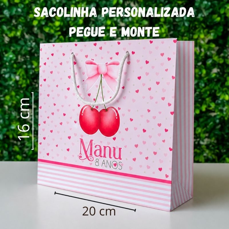 Sacolinha Pegue E Monte Personalizada Cerejinha Personalizado Com Nome e Idade Festa Infantil