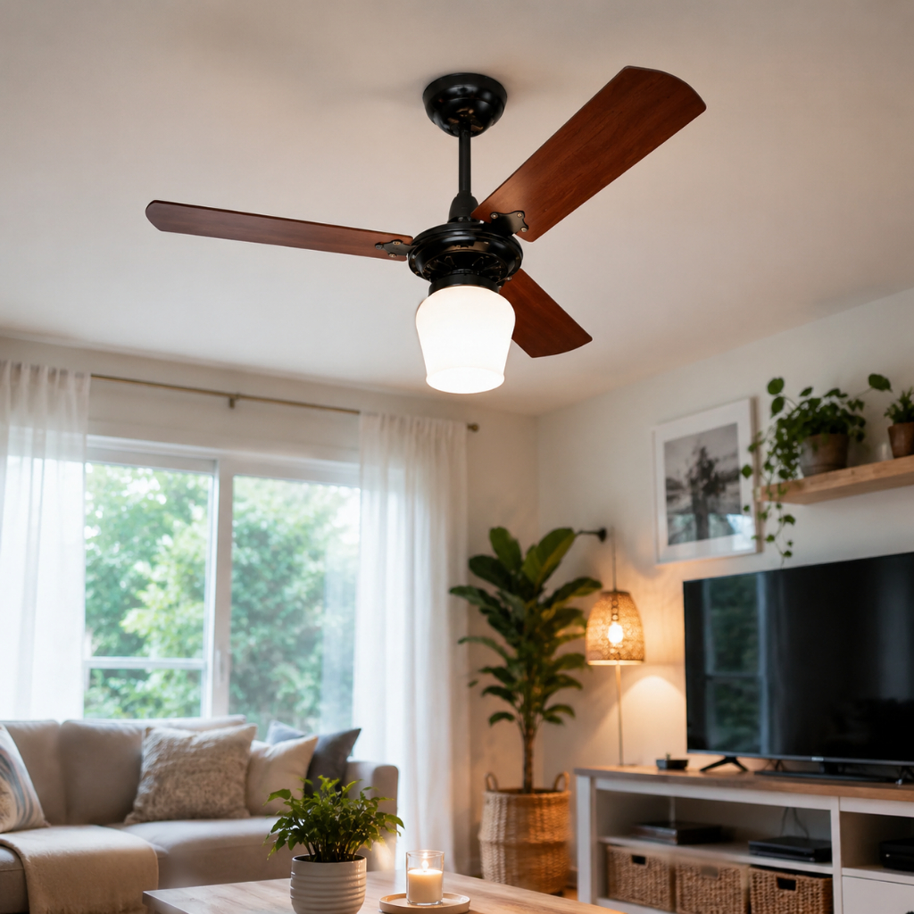 Ventilador De Teto 3 Pás 110v ou 220v Branco ou Preto Madeira Mogno Econômico Com Luminária