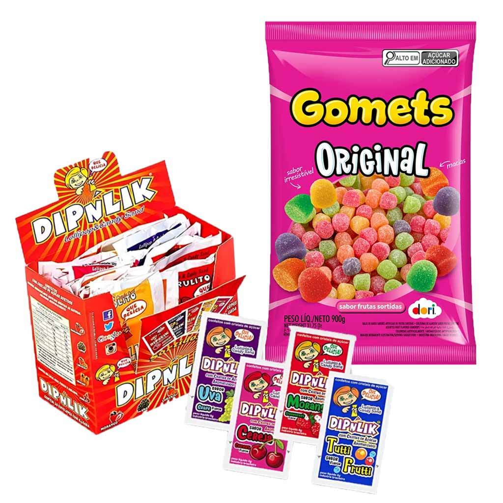 Kit Festa Aniversário Bala de Goma Gomets Dori 900g + Pirulito Sortido Dipnlik c/25