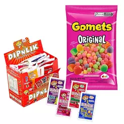 Kit Festa Aniversário Bala de Goma Gomets Dori 900g + Pirulito Sortido Dipnlik c/25