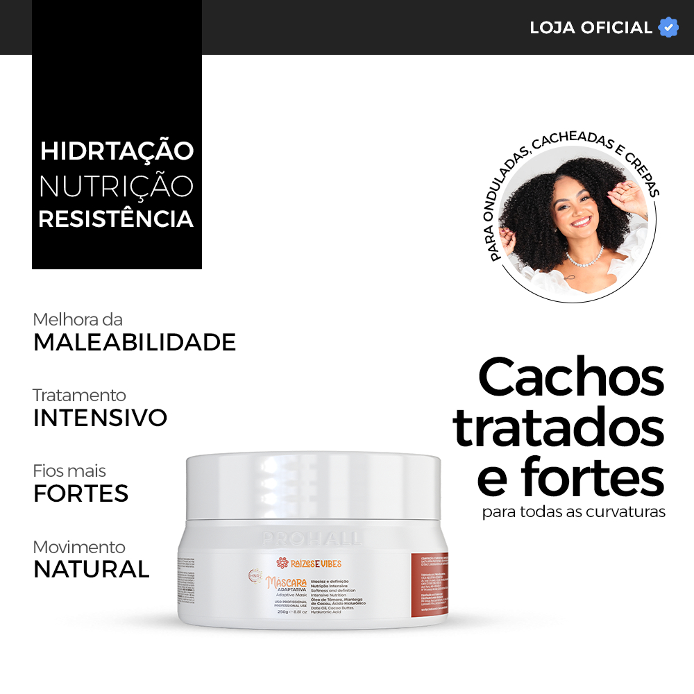 Máscara Capilar Para Cachos Nutrição Resistência e Maciez 250g - Raízes & Vibes