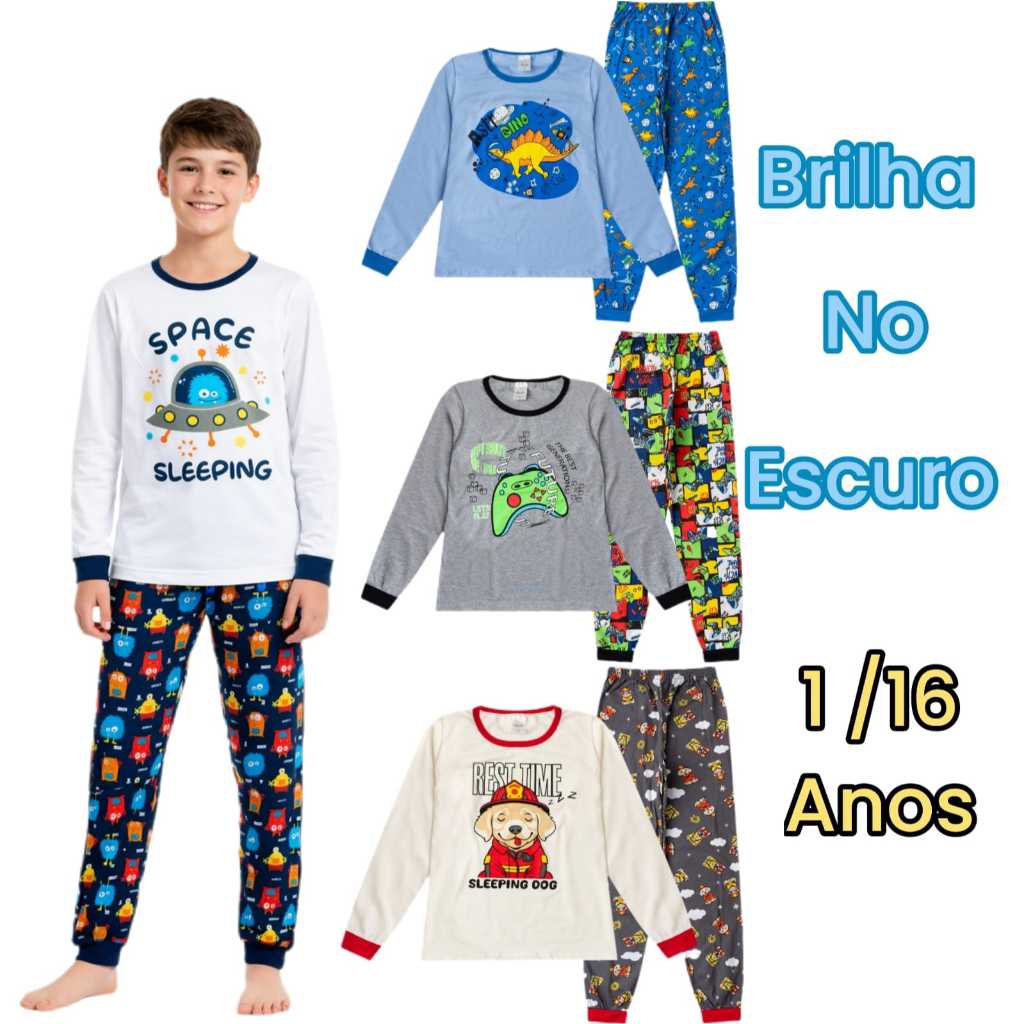 Conjunto Pijama 2 peças Infantil/Juvenil Menino 1 Blusa + 1 calça