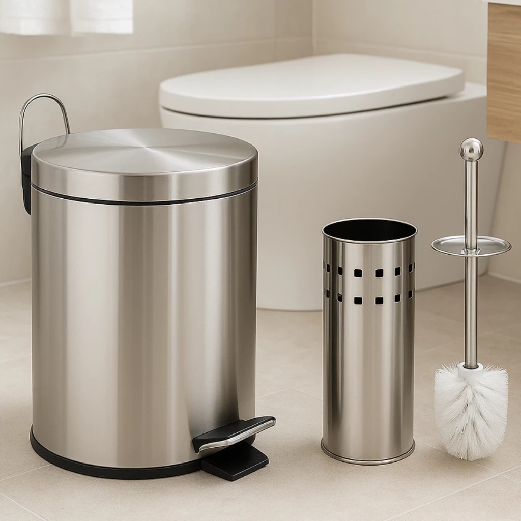 Kit Lixeira Inox Banheiro Pedal Cesto Removível + Escova Sanitária Suporte Conjunto Cozinha envio 24 horas