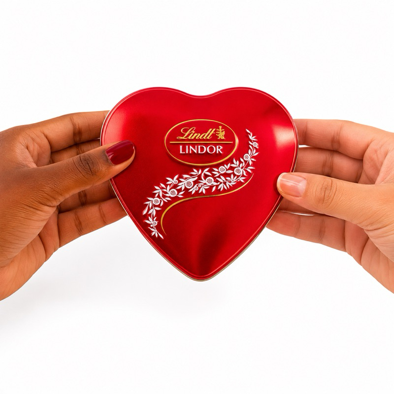 Lata coração Lindt Lindor 50g ao leite chocolate suíço
