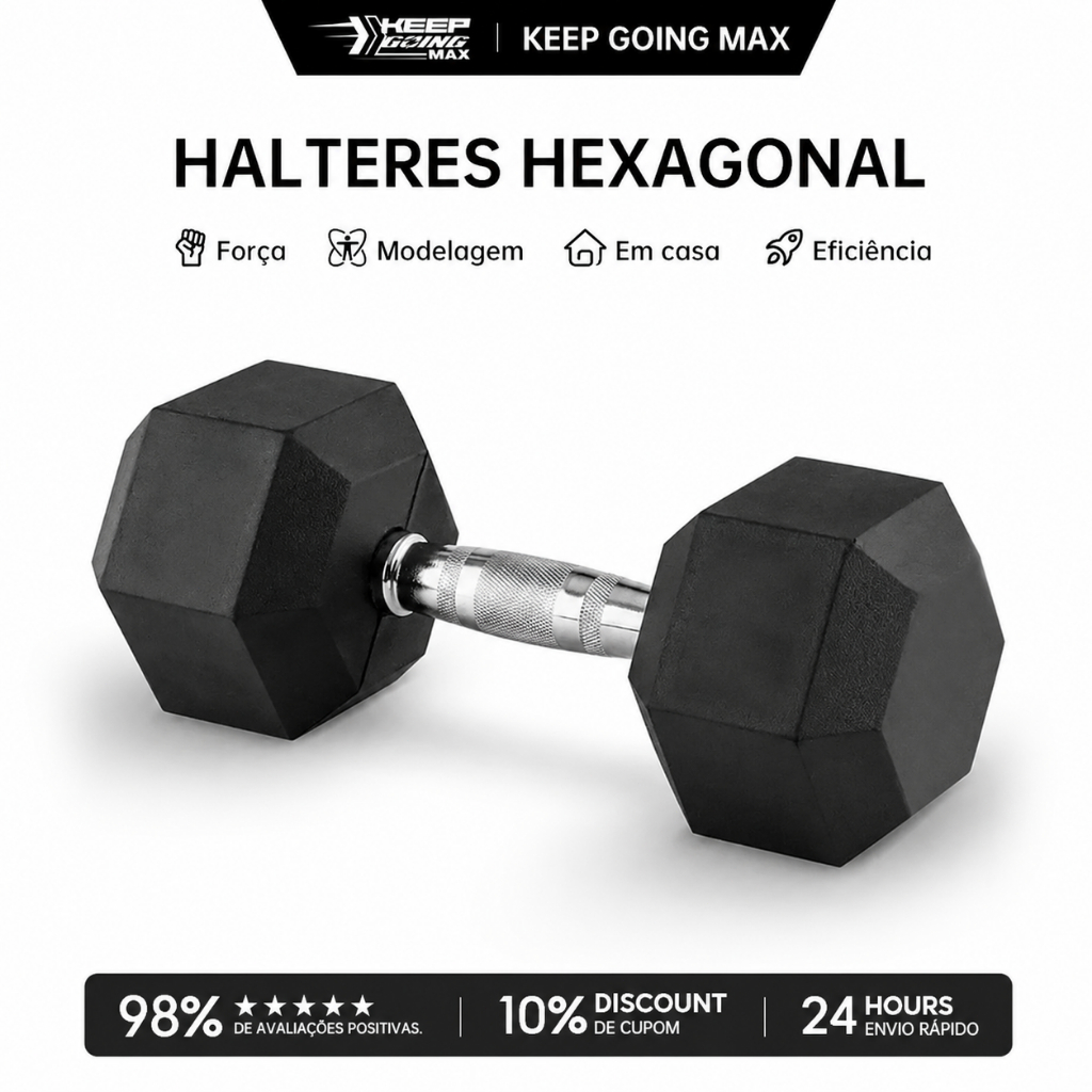 KEEP Halter Dumbell Emborrachado Sextavado Cromado De 15lb(6,8kg) Um único haltere 1 Unidade