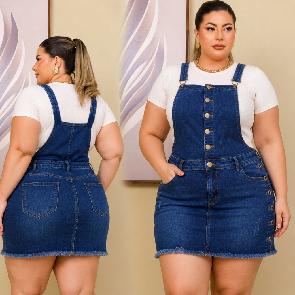 Jardineira Shortsaia Jeans Premium Com Lycra Plus Size Ref:2388