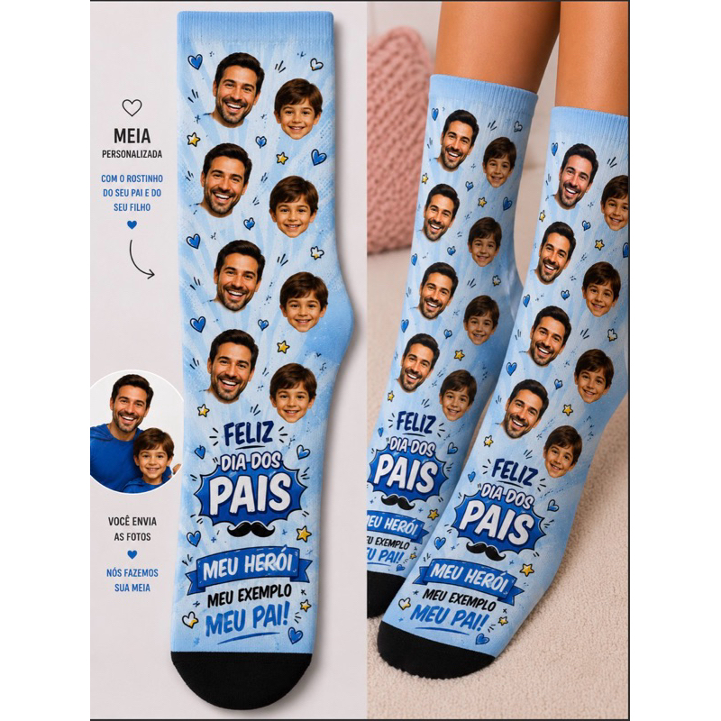 Meia Personalizada Dia dos Pais com Foto e Nome
